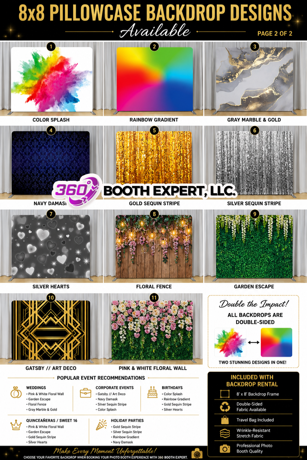 Professional Tension Fabric Backdrop Frame and/or Double-Sided Premium Fabrics