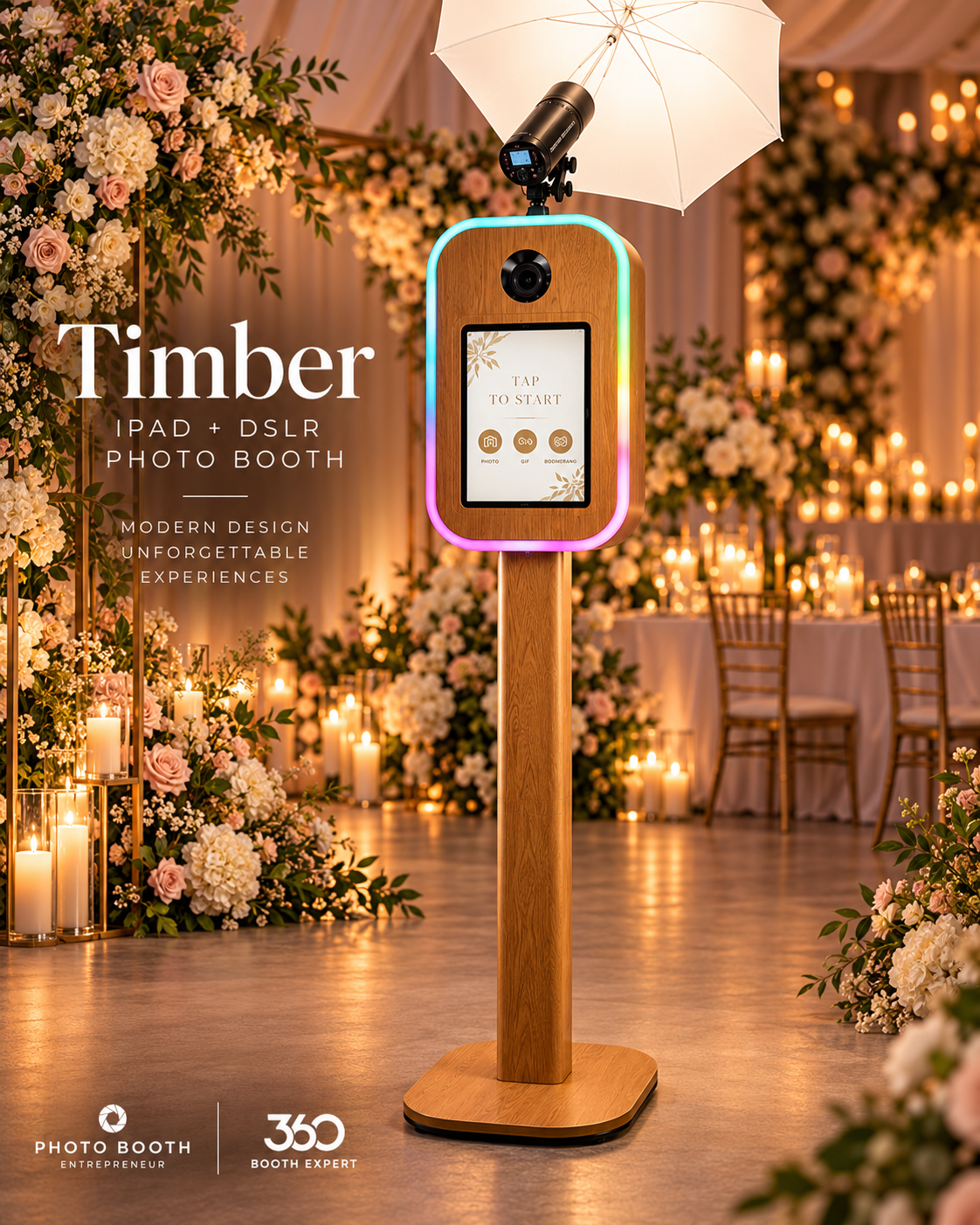 Timber iPad + DSLR Photo Booth | RGB LED Wood-Look Photo Booth