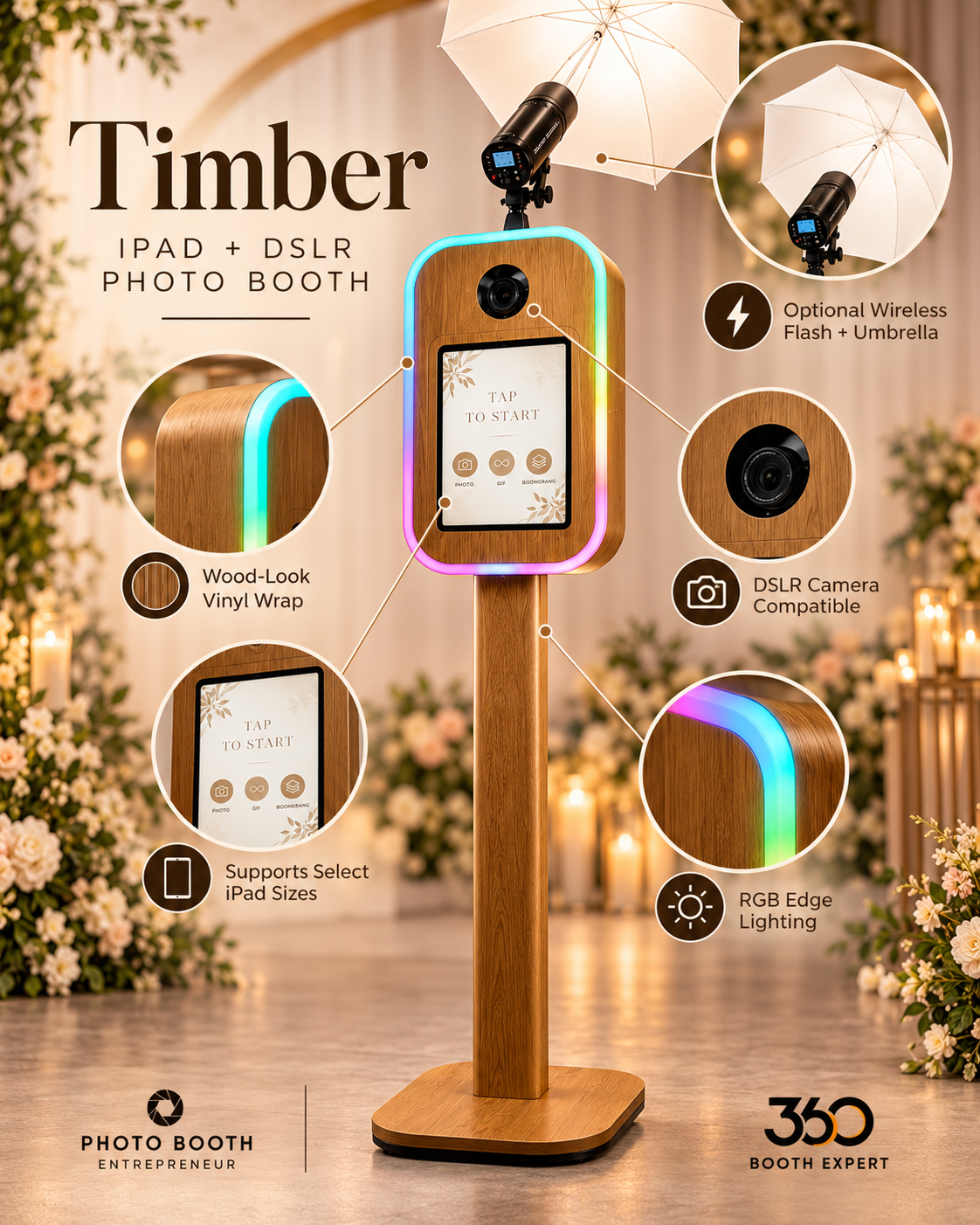 Timber iPad + DSLR Photo Booth | RGB LED Wood-Look Photo Booth