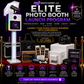 Promotional image of a photo booth launch program with equipment and branding.